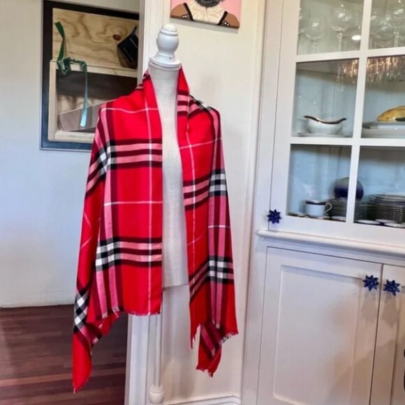 Burberry Red and Black Checkered Scarf - Picture 9 of 9